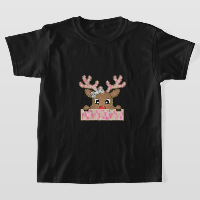 Stylish Reindeer with Pink and Gold Vibes T-Shirt (Laydown)