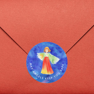 Stylish Religious God Bless Colour Guardian Angel Classic Round Sticker