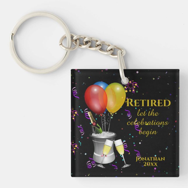 Stylish Retirement Celebration Black Keychain (Front)