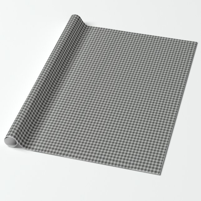 Stylish Retro Black and Grey Gingham Plaid Pattern Wrapping Paper (Unrolled)
