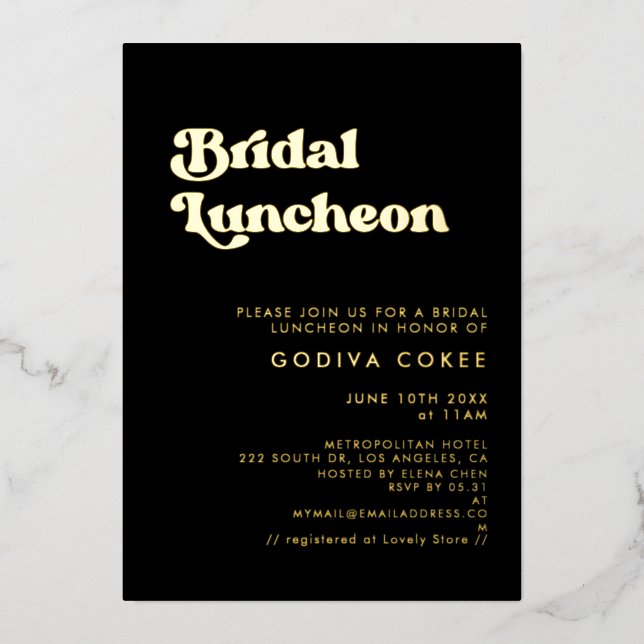 Stylish retro black & gold Bridal luncheon (Front)