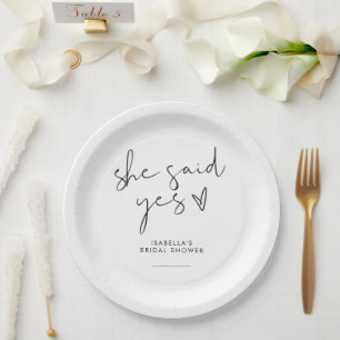 Stylish retro black & white Bridal shower  Paper Plate