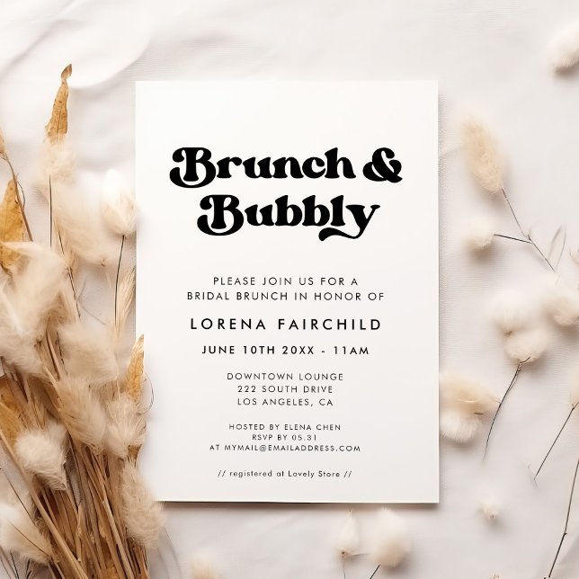 Stylish Retro Black & White Brunch and Bubbly Invitation (Creator Uploaded)