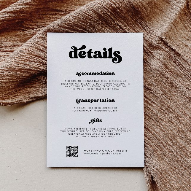 Stylish retro black & white Details QR code Enclosure Card (Creator Uploaded)