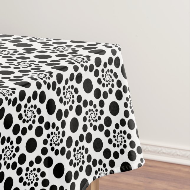 Stylish Retro Black & White Dot Swirl Pattern Tablecloth (In Situ)