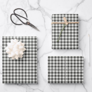 Stylish Retro Black White Gingham Plaid Pattern Wrapping Paper Sheet
