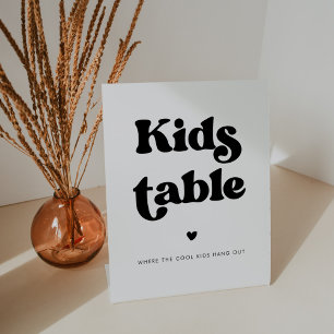 Stylish retro black & white Kids table wedding Pedestal Sign