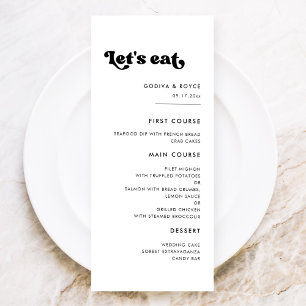 Stylish retro black & white Let's eat wedding Menu