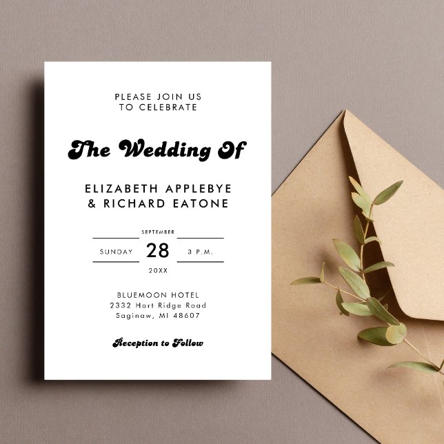 Stylish Retro Black & White Wedding Invitation (Retro black and white wedding invitation sets a stylish, timeless tone for your special day.)