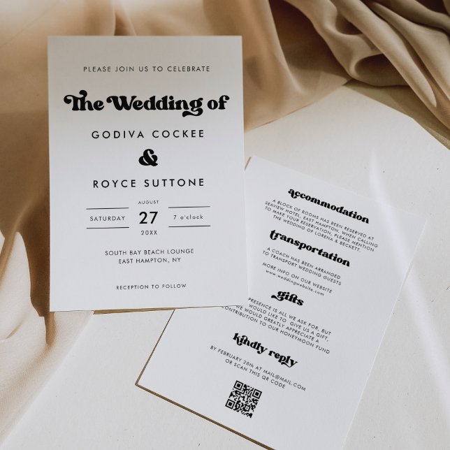 Stylish retro black & white wedding invitation (Creator Uploaded)
