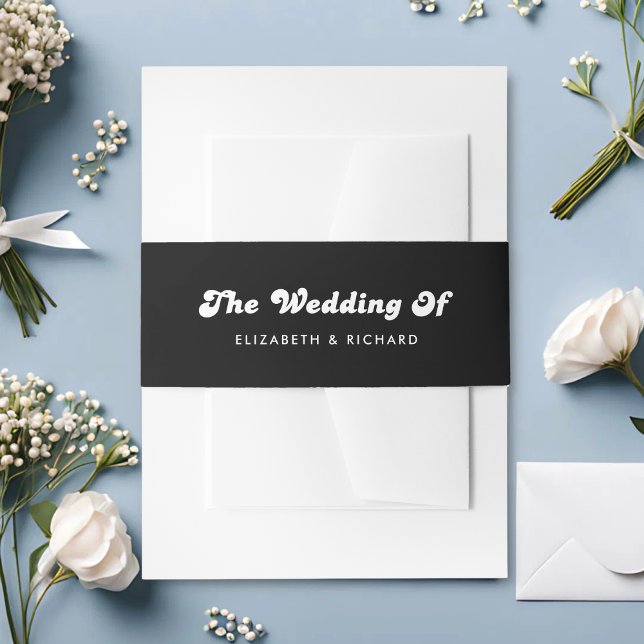 Stylish Retro Black & White Wedding Invitation Belly Band (Creator Uploaded)
