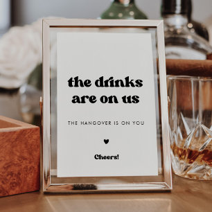 Stylish retro black & white wedding Open bar sign