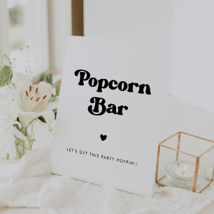 Stylish retro black & white wedding Popcorn bar Pedestal Sign