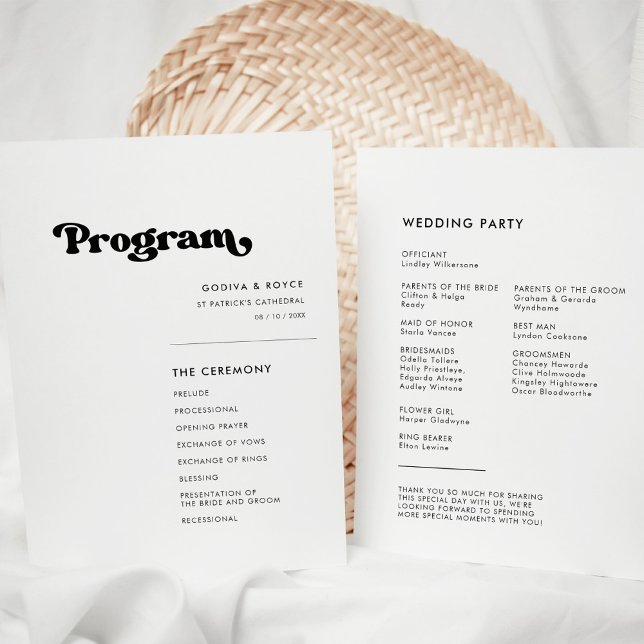 Stylish retro black & white wedding program (Creator Uploaded)
