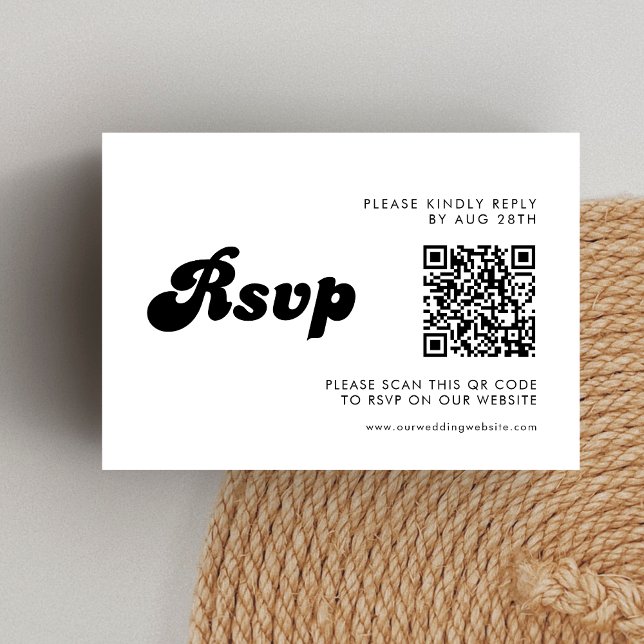 Stylish Retro Black & White Wedding QR Code RSVP Card (Creator Uploaded)