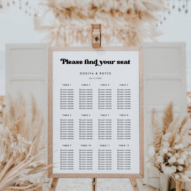 Stylish retro black & white wedding seating chart (Creator Uploaded)
