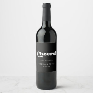 Stylish retro black & white wedding wine label