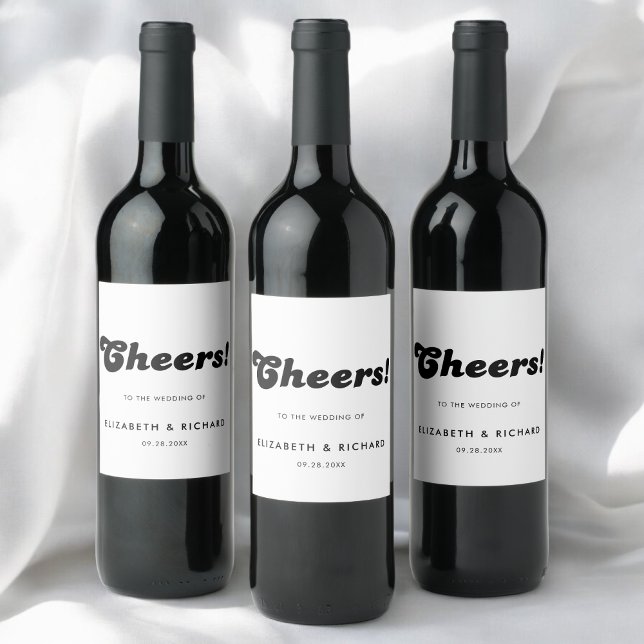Stylish Retro Black & White Wedding Wine Label (Retro black and white wine label adds a stylish, personal touch to your wedding drinks.)