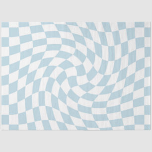 Stylish Retro Blue Pastel Warped Chequerboard  Tissue Paper