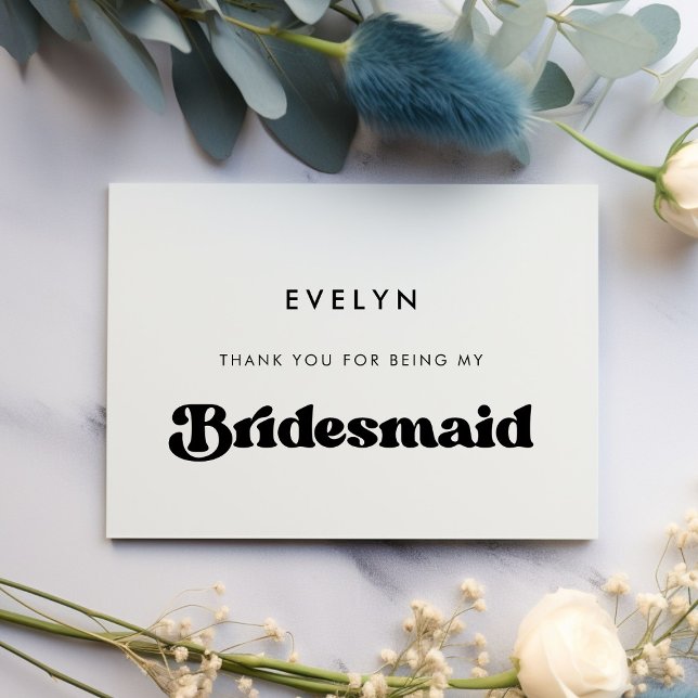 Stylish retro Bridesmaid merci carte texte (Créateur téléchargé)