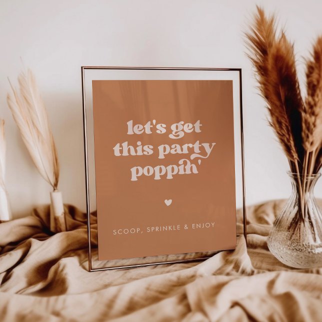 Stylish retro Brown Let's get this party poppin Poster (Creator Uploaded)