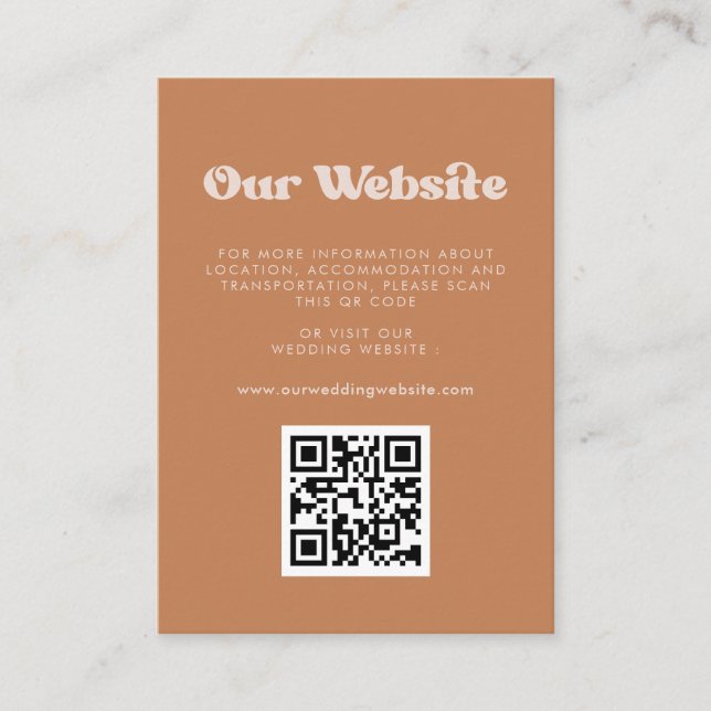 Stylish retro Brown sugar QR code wedding website Enclosure Card (Front)