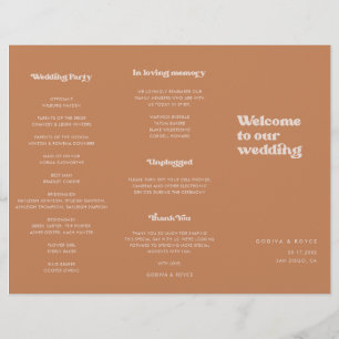 Stylish retro Brown sugar Trifold Wedding Program