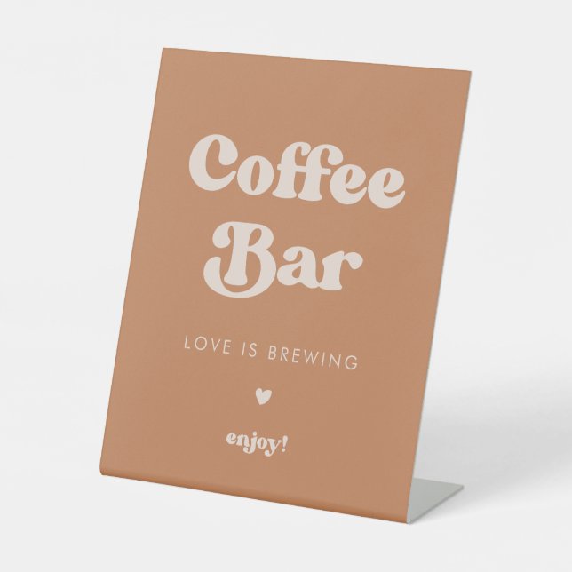 Stylish retro Brown sugar Wedding Coffee Bar Pedestal Sign (Front)