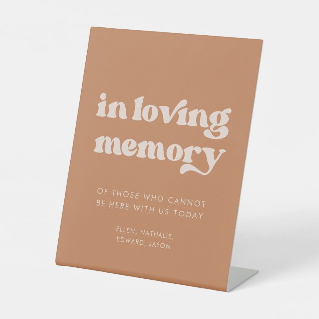 Stylish retro Brown sugar Wedding In loving memory Pedestal Sign (Front)
