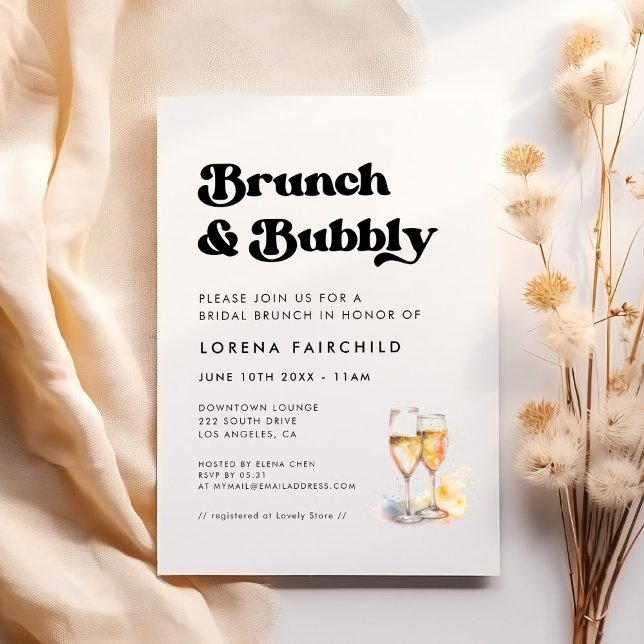 Stylish retro Brunch and Bubbly Invitation (Creator Uploaded)