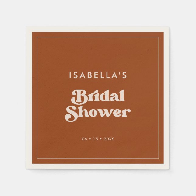 Stylish retro Burnt Orange Bridal Shower Napkin (Front)