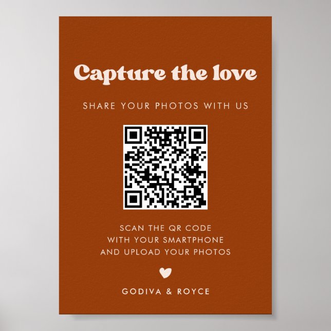 Stylish retro Burnt Orange Capture the love sign (Front)