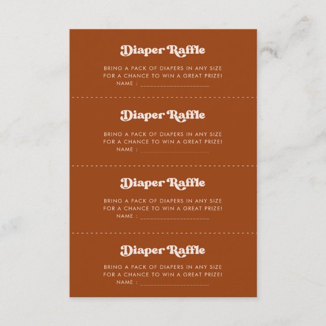 Stylish retro Burnt Orange Diaper Raffle game card (Front)
