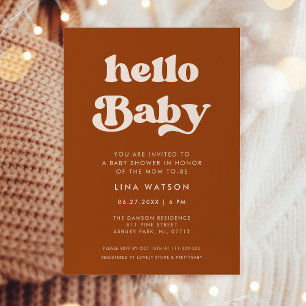 Stylish retro Burnt Orange Hello Baby Invitation