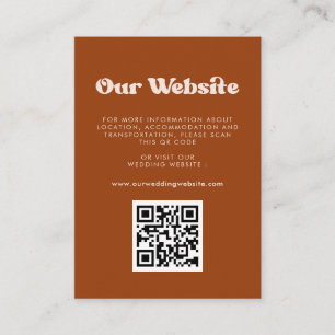 Stylish retro Burnt Orange QR code wedding website Enclosure Card