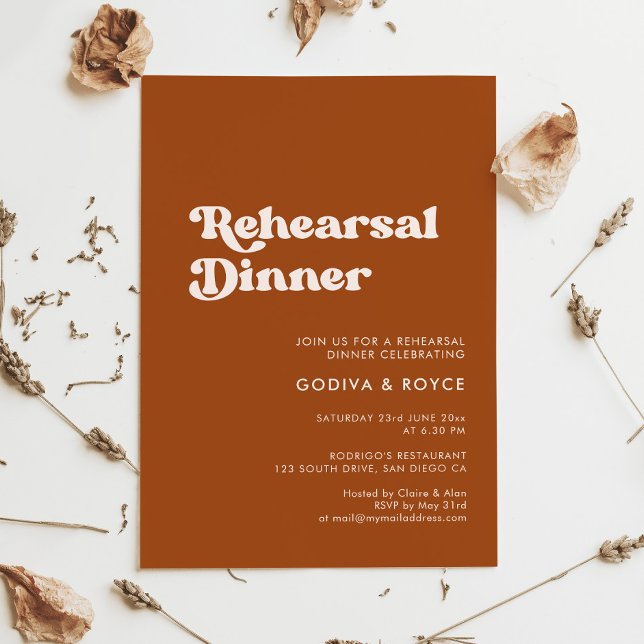 Stylish retro burnt orange Rehearsal dinner Invitation (Creator Uploaded)