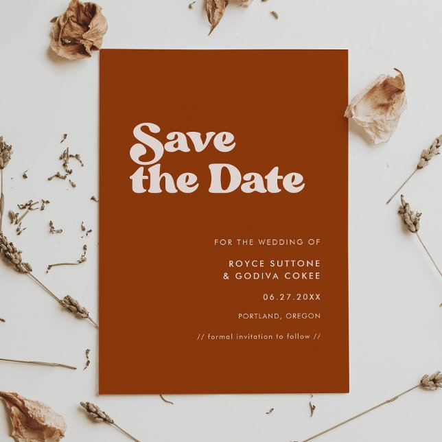 Stylish retro burnt orange save the date (Creator Uploaded)
