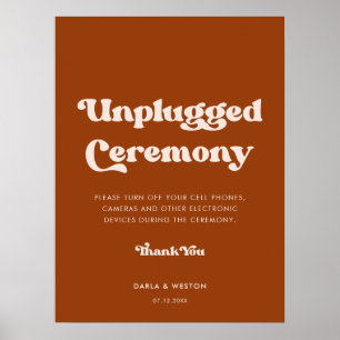 Stylish retro burnt orange Unplugged ceremony Poster