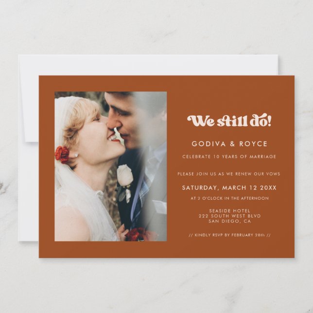 Stylish retro Burnt Orange We still do Photo Invitation (Front)