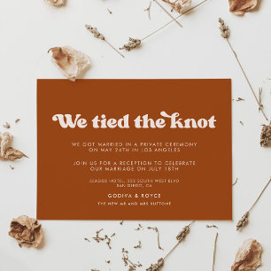 Stylish retro burnt orange We tied the knot card