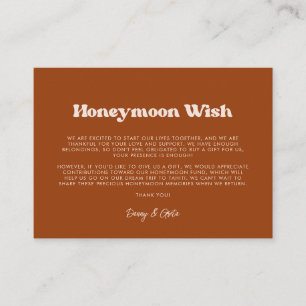 Stylish retro Burnt Orange Wedding Honeymoon wish Enclosure Card