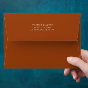 Stylish retro burnt orange wedding invitation envelope