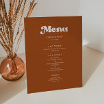 Stylish retro burnt orange wedding menu pedestal sign<br><div class="desc">A retro chic theme: adopt this slightly vintage and stylish typographic design for your wedding stationery,  with a burnt orange,  terracotta,  brown sugar & peach pink colour theme. Fully customizable text,  colours and backgrounds.</div>