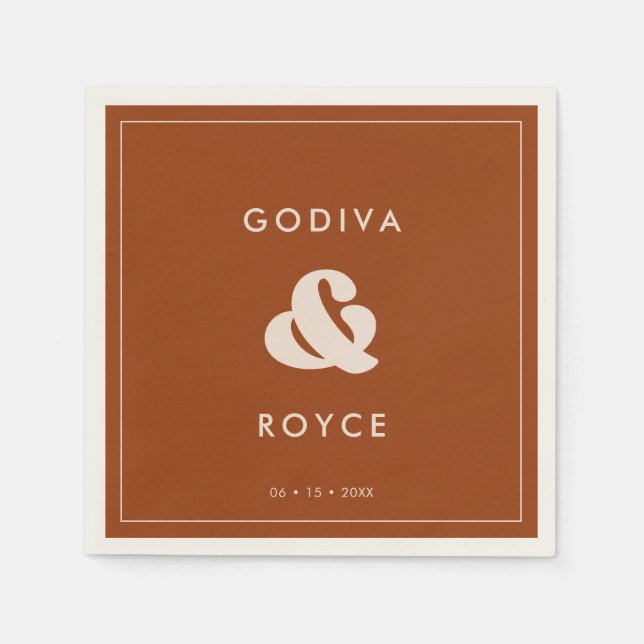 Stylish retro Burnt Orange Wedding Napkin (Front)