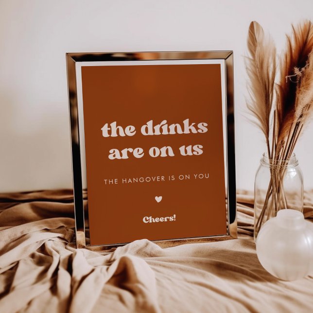 Stylish retro Burnt Orange Wedding Open bar sign (Creator Uploaded)