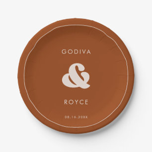 Stylish retro Burnt Orange Wedding Paper Plate
