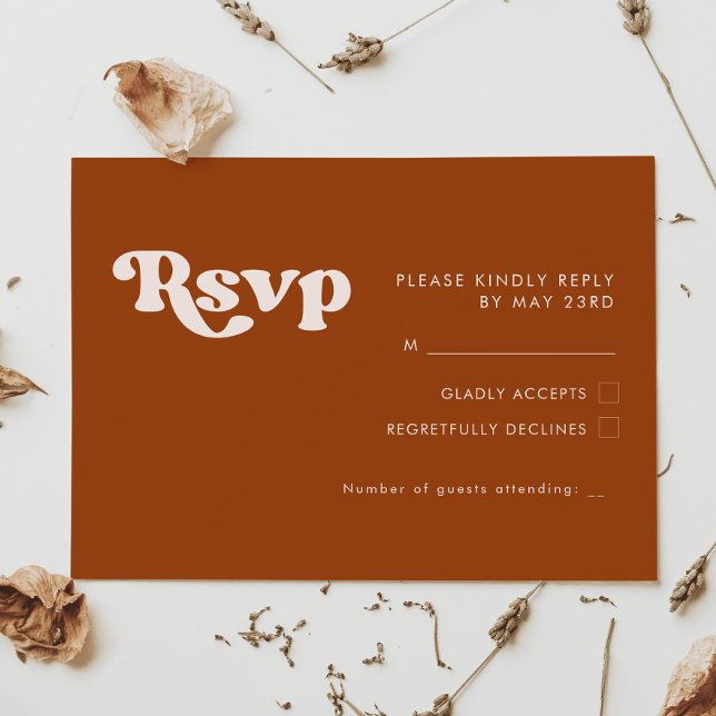 Stylish retro burnt orange wedding RSVP card (Creator Uploaded)