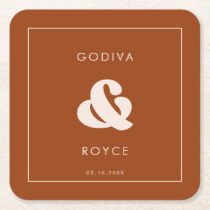 Stylish retro Burnt Orange Wedding Square Paper Coaster