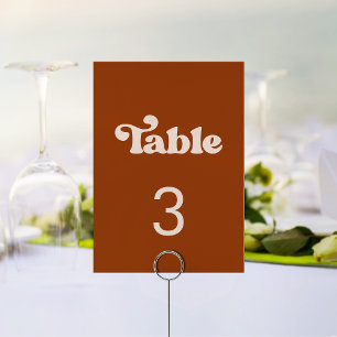 Stylish retro burnt orange wedding table number
