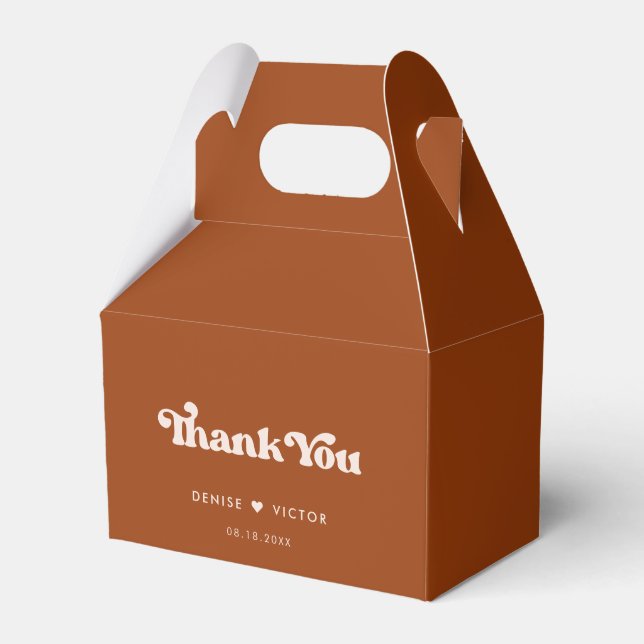 Stylish retro Burnt Orange Wedding Thank you Favor Box (Front Side)